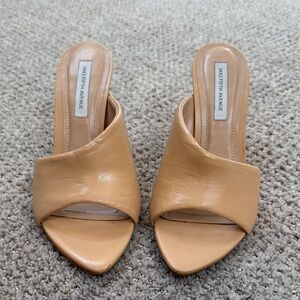 Saks Fifth Avenue Tan Leather Open-Toe Slide Mules